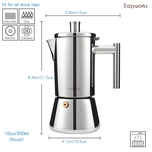 Easyworkz Diego — Cafetière Moka inox 304 moderne