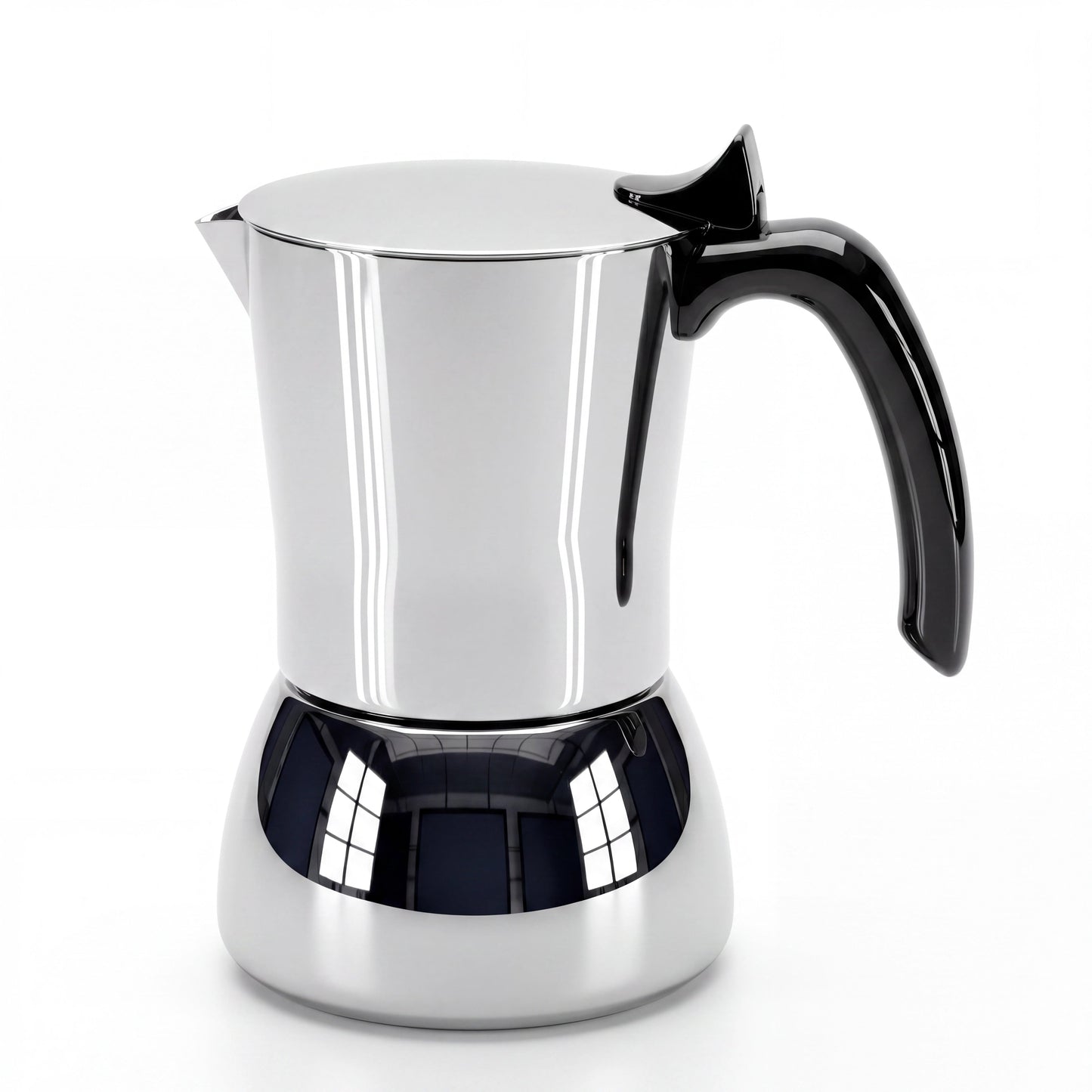 Cafetière italienne anti-brûlure inox 304 de profil, poignée isolée
