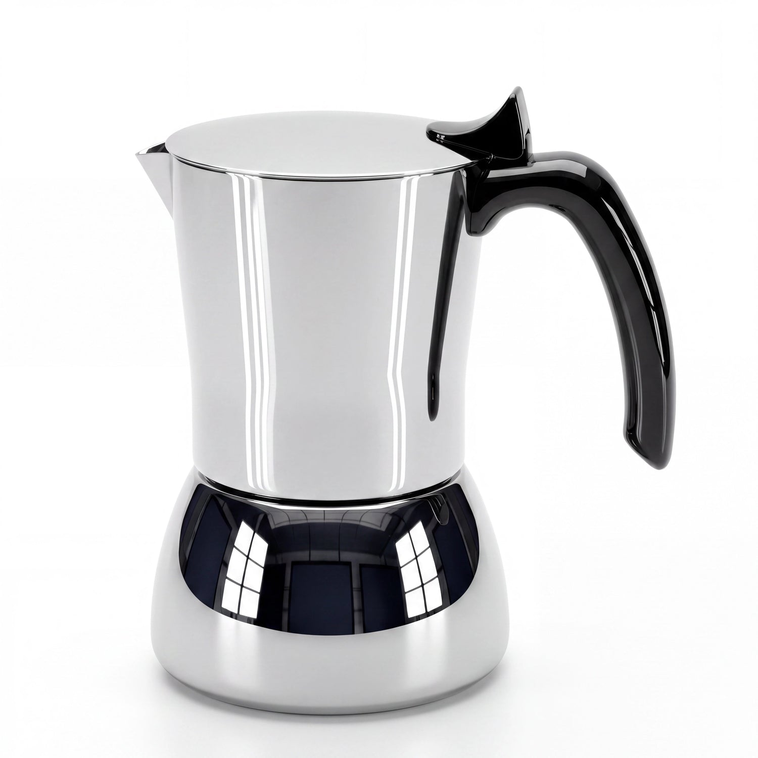 Cafetière italienne anti-brûlure inox 304 de profil, poignée isolée