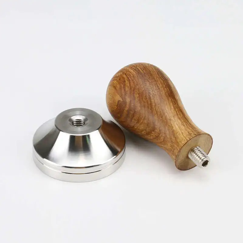 Tamper espresso bois + inox — 51, 53, 57, 58,5 mm