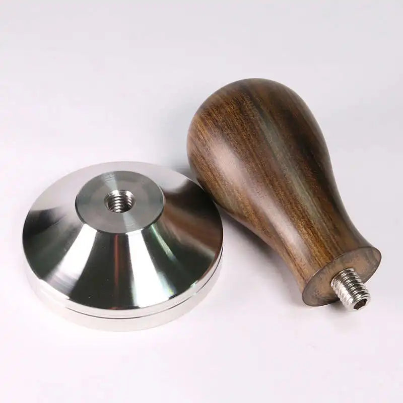 Tamper espresso bois + inox — 51, 53, 57, 58,5 mm