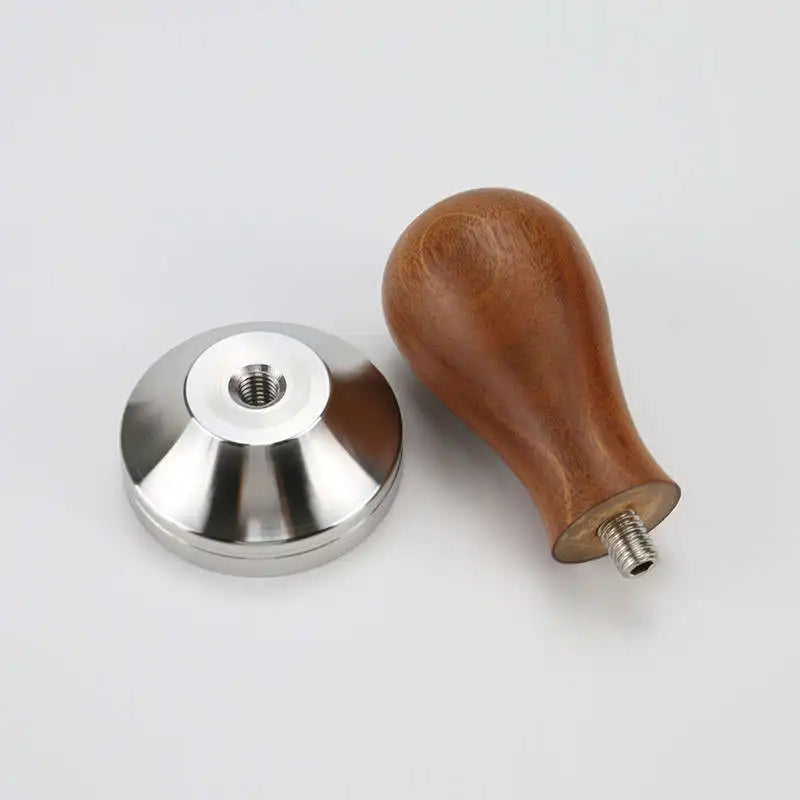Tamper espresso bois + inox — 51, 53, 57, 58,5 mm