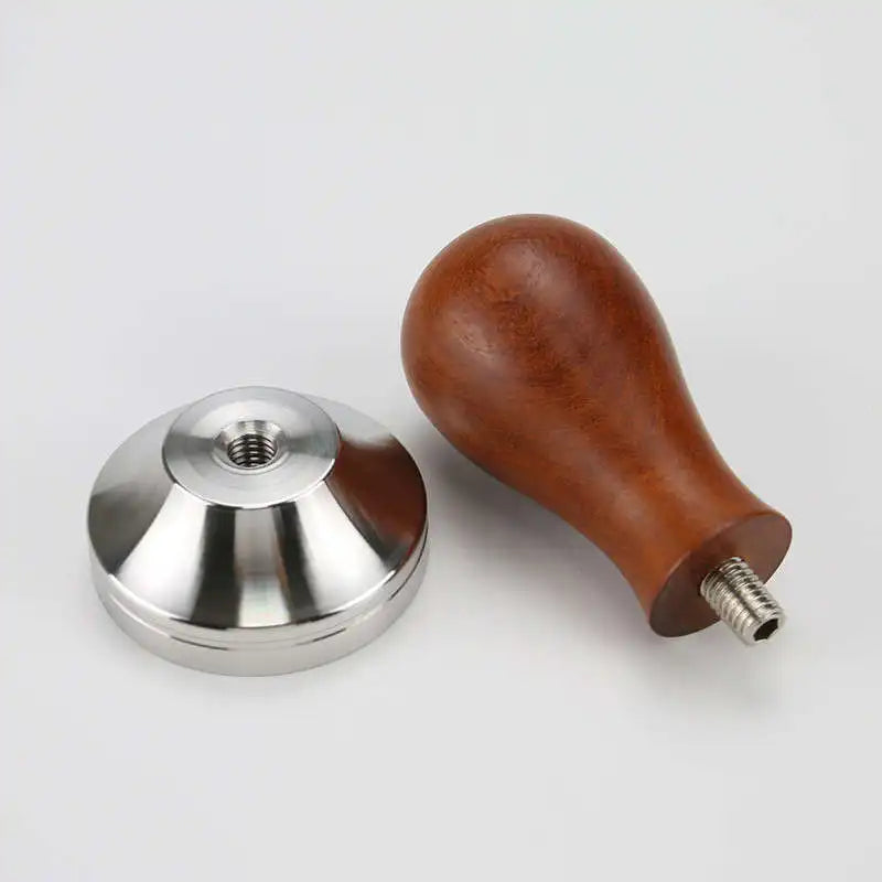 Tamper espresso bois + inox — 51, 53, 57, 58,5 mm