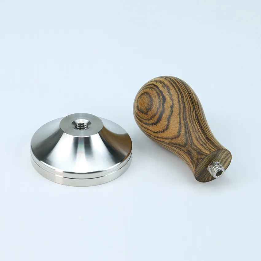 Tamper espresso bois + inox — 51, 53, 57, 58,5 mm