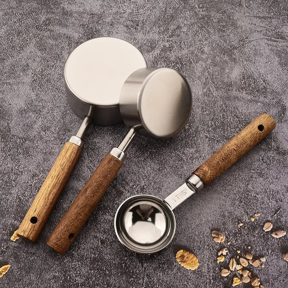 Set doseur café complet — Tasses + cuillères inox bois