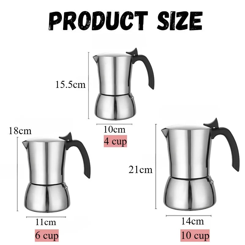 Cafetière Moka anti-brûlure — Inox 304, fond induction