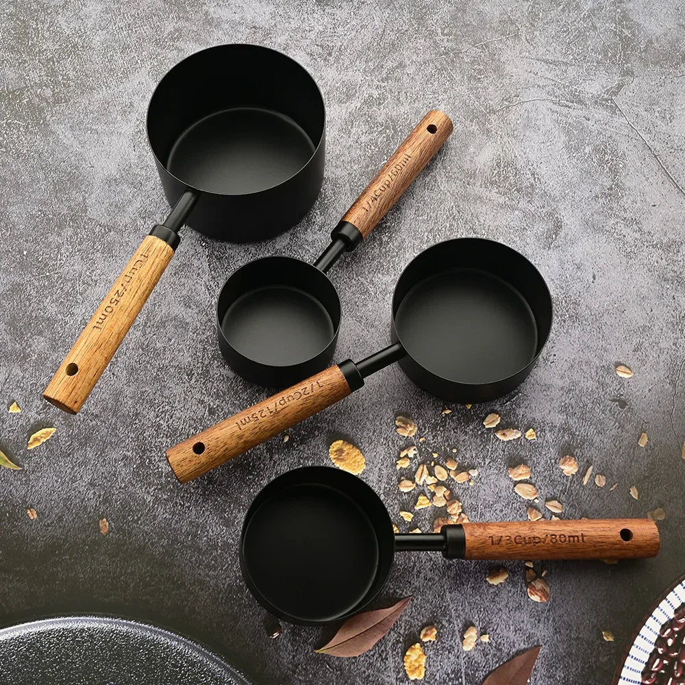 Set doseur café complet — Tasses + cuillères inox bois
