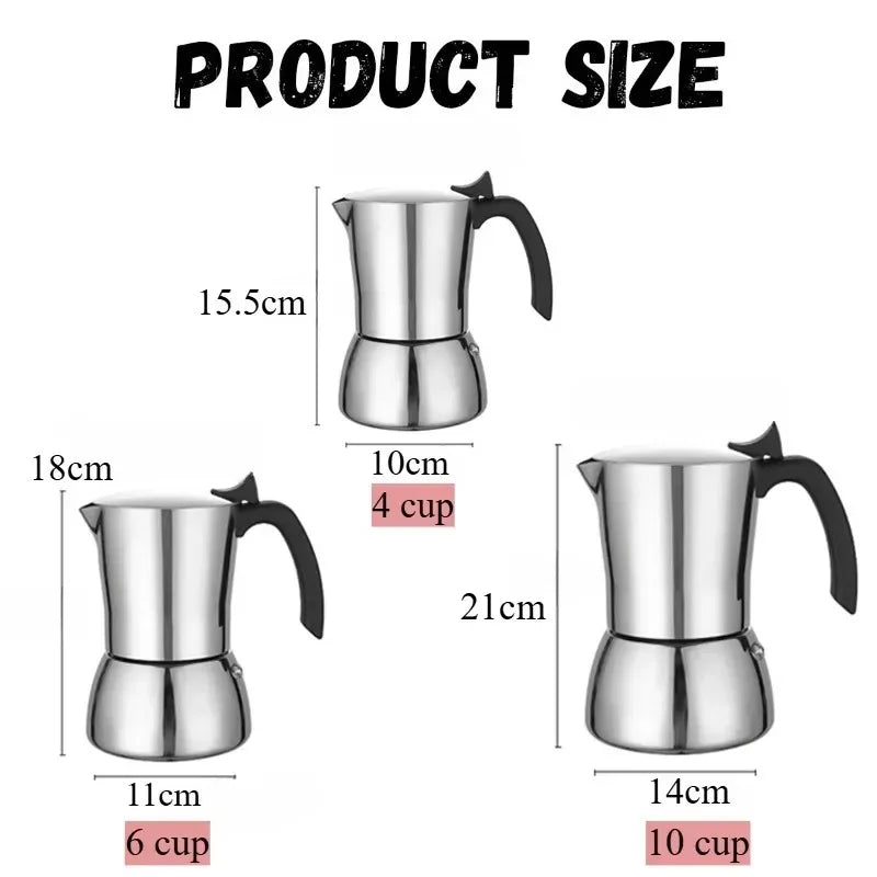 Cafetière Moka anti-brûlure — Inox 304, fond induction