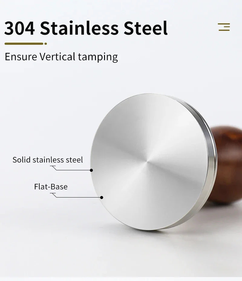 Tamper espresso bois + inox — 51, 53, 57, 58,5 mm
