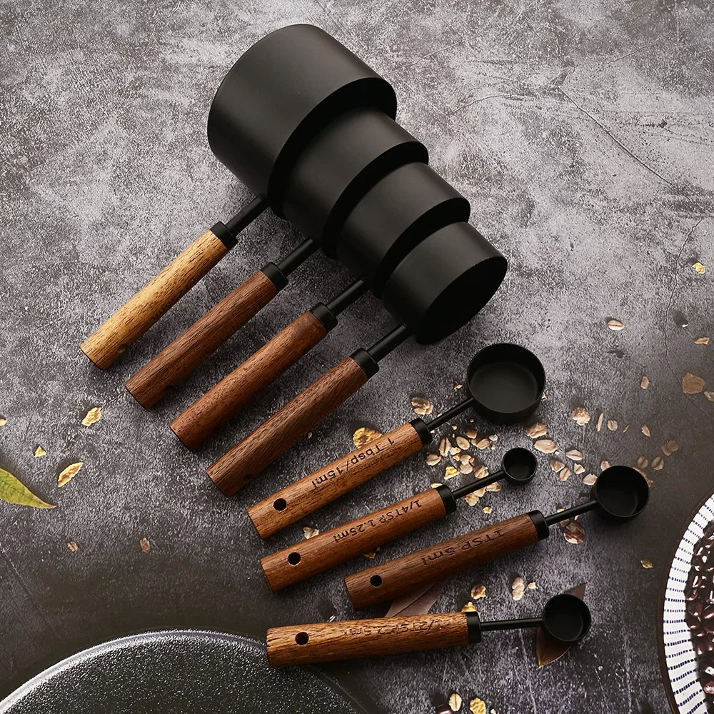Set doseur café complet — Tasses + cuillères inox bois
