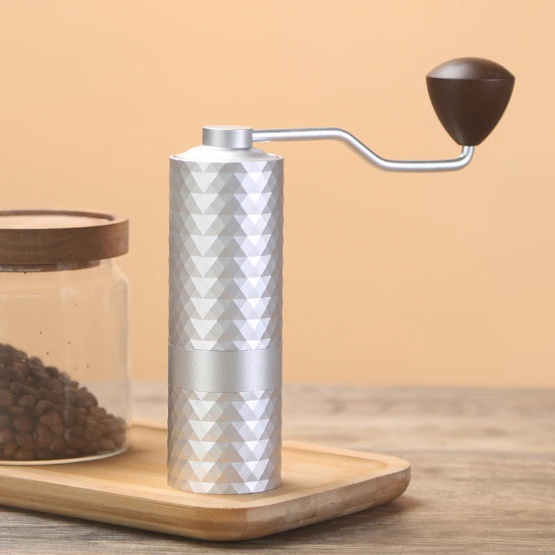Moulin à café manuel CNC — 40 réglages, inox + bois acacia