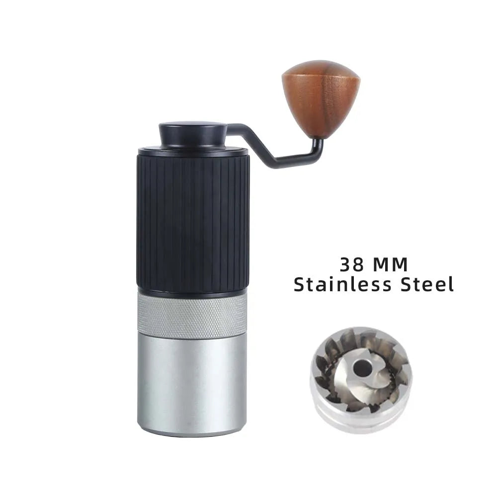 Moulin à café manuel CNC — 40 réglages, inox + bois acacia