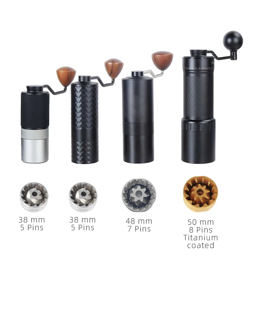 Moulin à café manuel CNC — 40 réglages, inox + bois acacia
