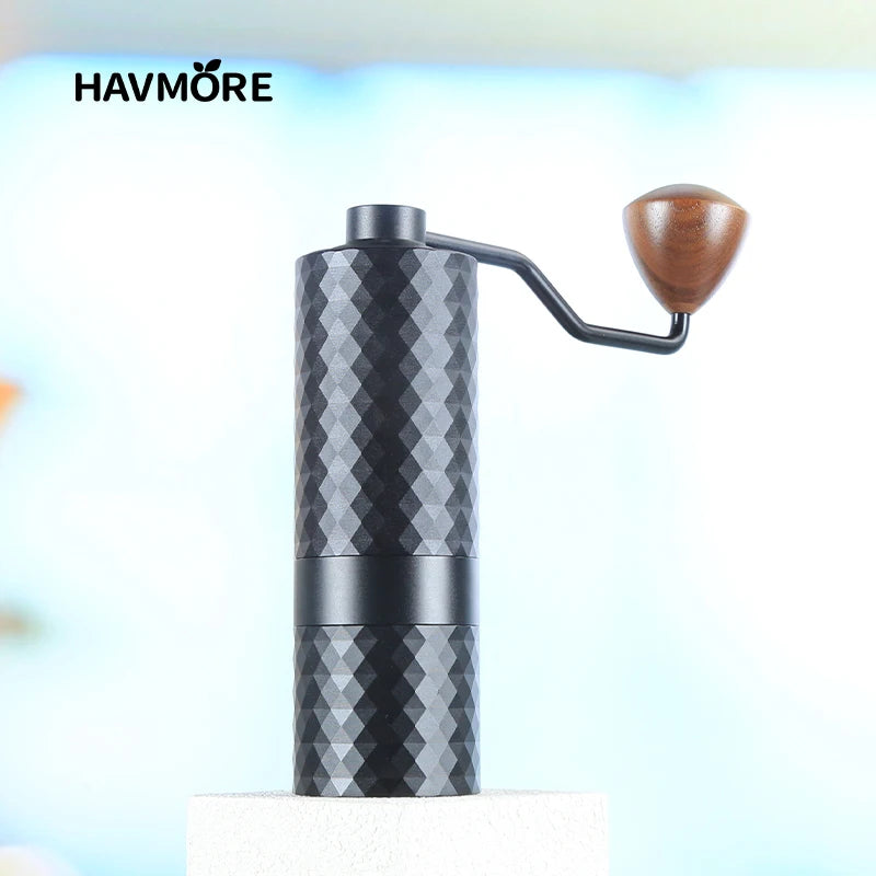 Moulin à café manuel CNC — 40 réglages, inox + bois acacia