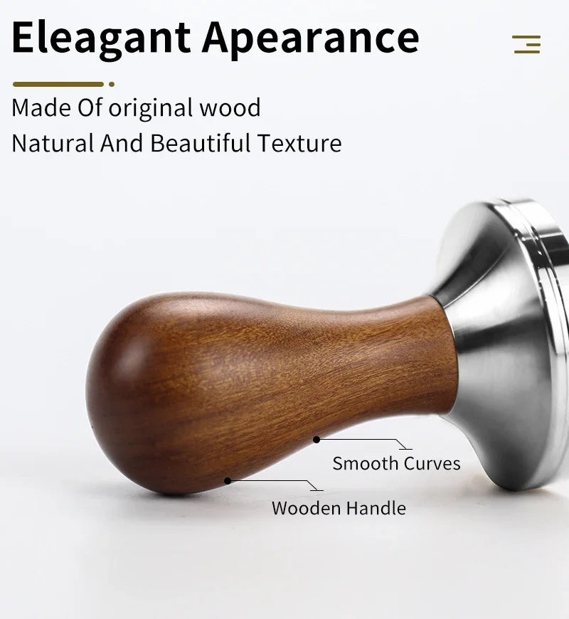 Tamper espresso bois + inox — 51, 53, 57, 58,5 mm