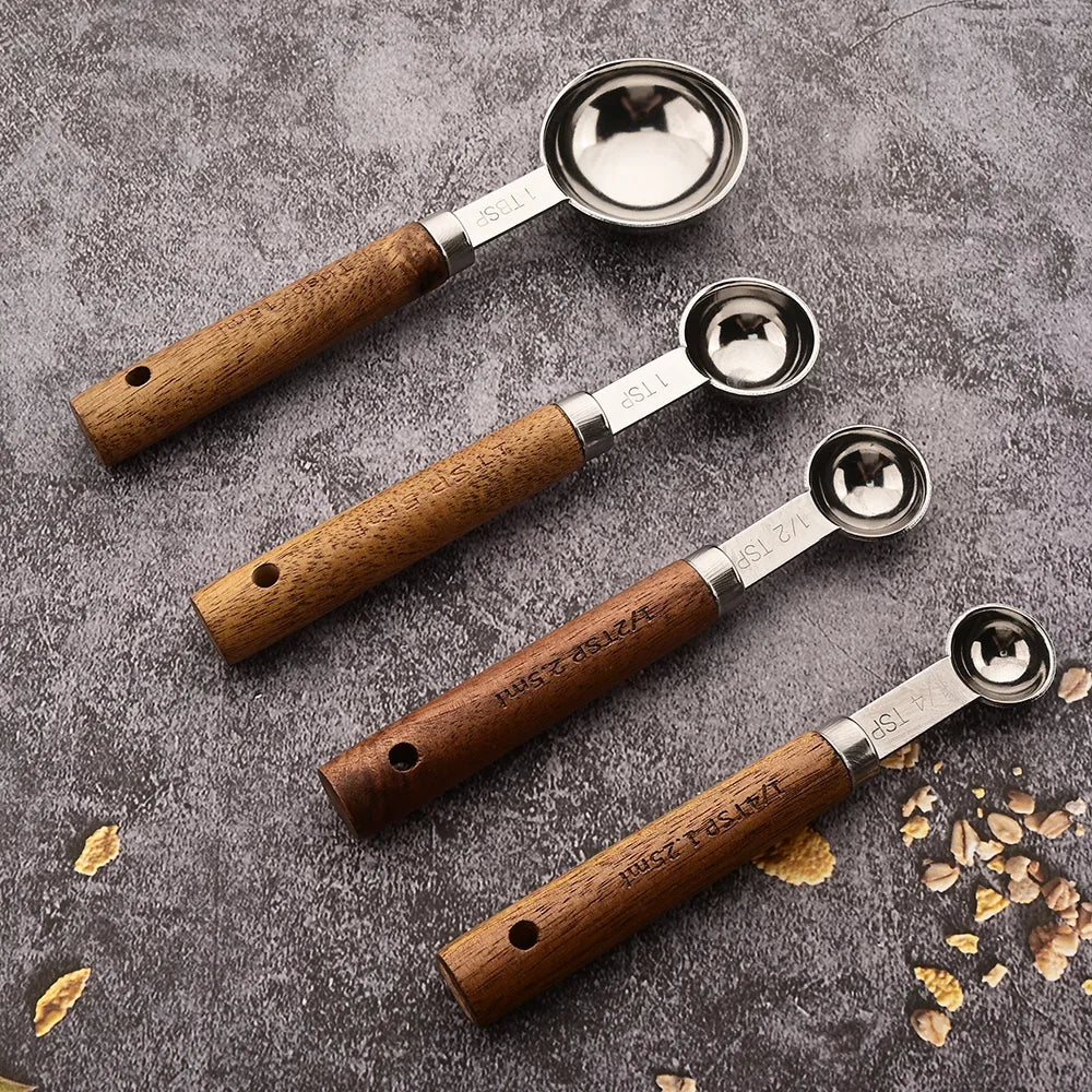 Set doseur café complet — Tasses + cuillères inox bois
