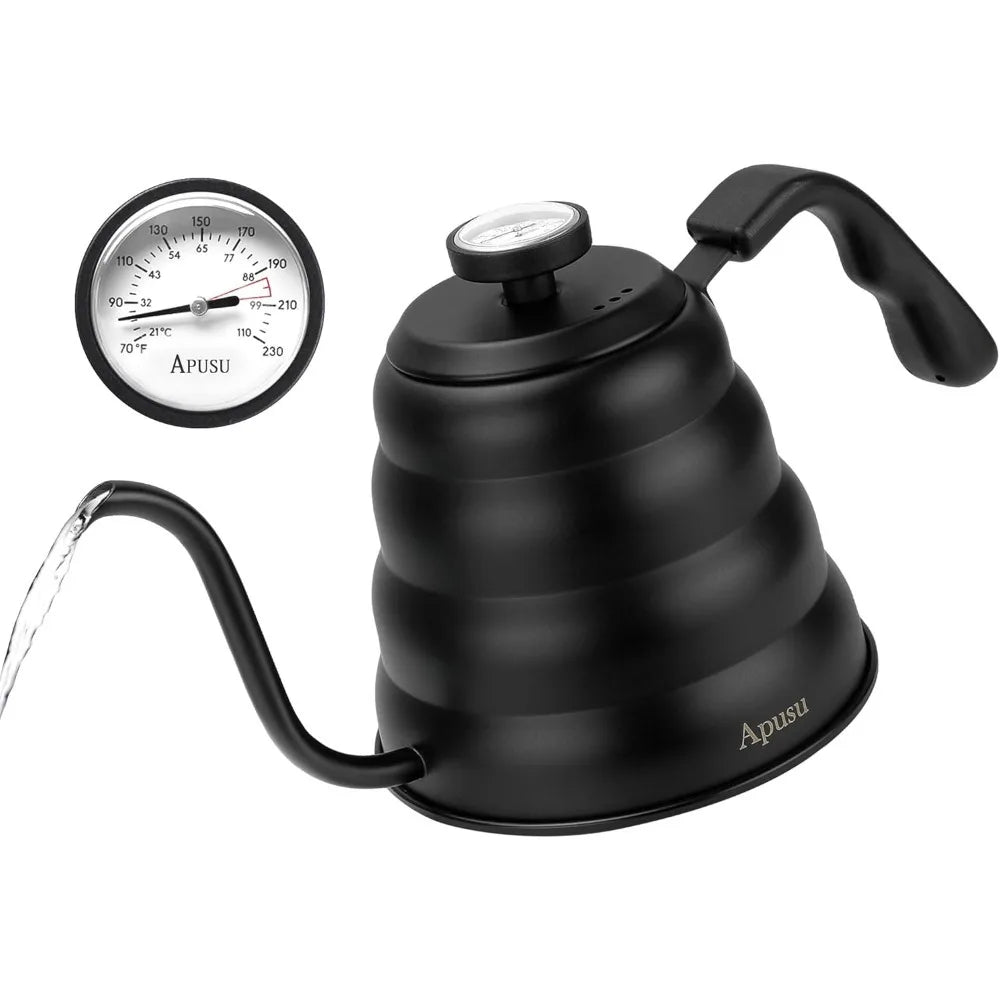 Bouilloire col de cygne 1 L — Inox + thermomètre intégré