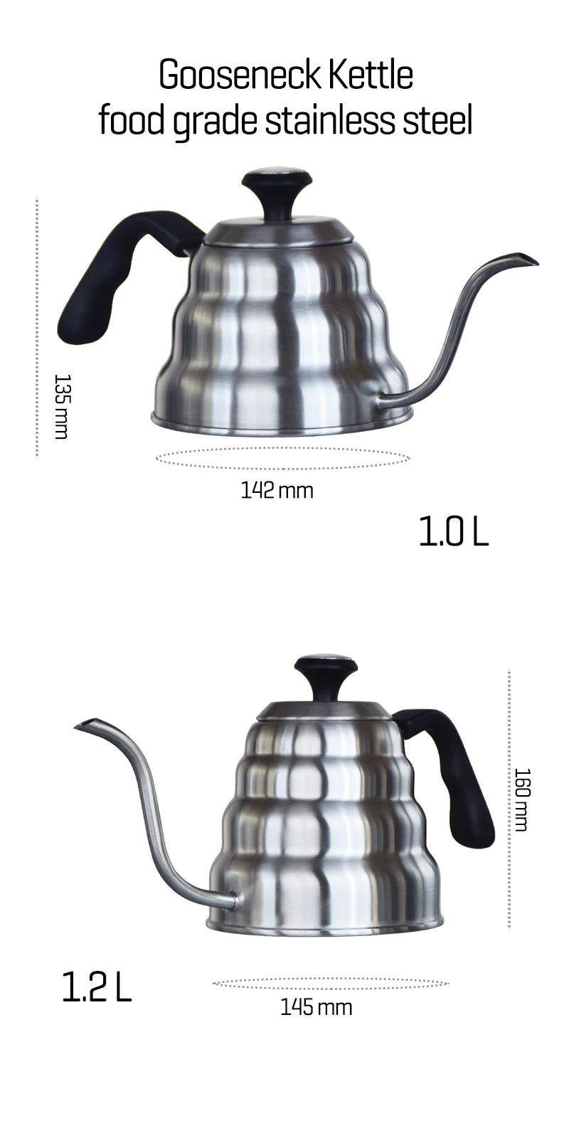 Bouilloire col de cygne style Hario V60 — 1 L 1,2 L