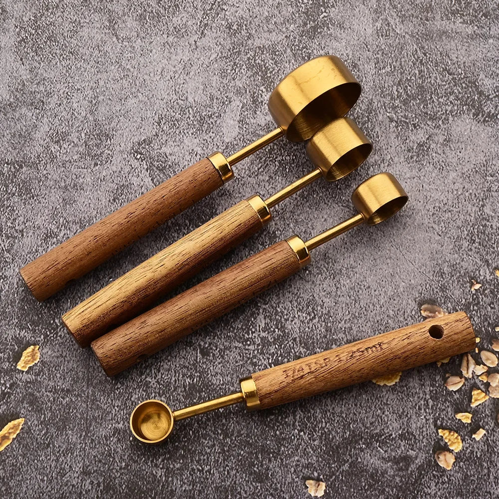 Set doseur café complet — Tasses + cuillères inox bois