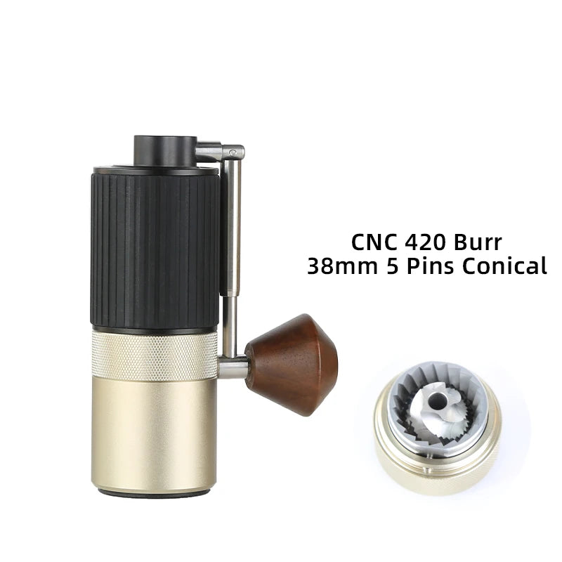 Moulin à café manuel CNC — 40 réglages, inox + bois acacia