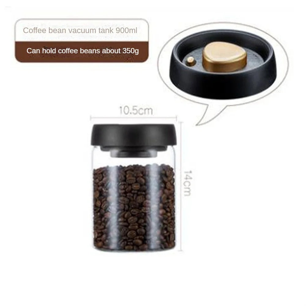 Boîte de conservation café sous vide — verre & bois