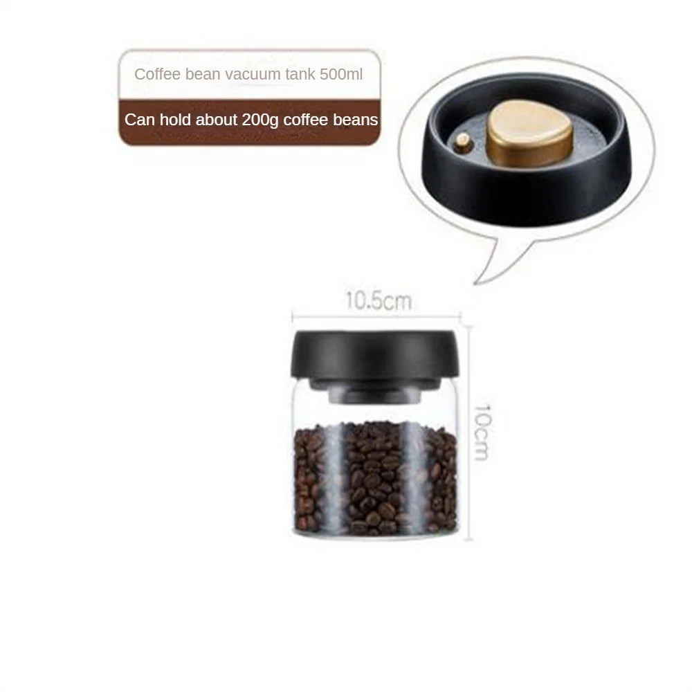 Boîte de conservation café sous vide — verre & bois