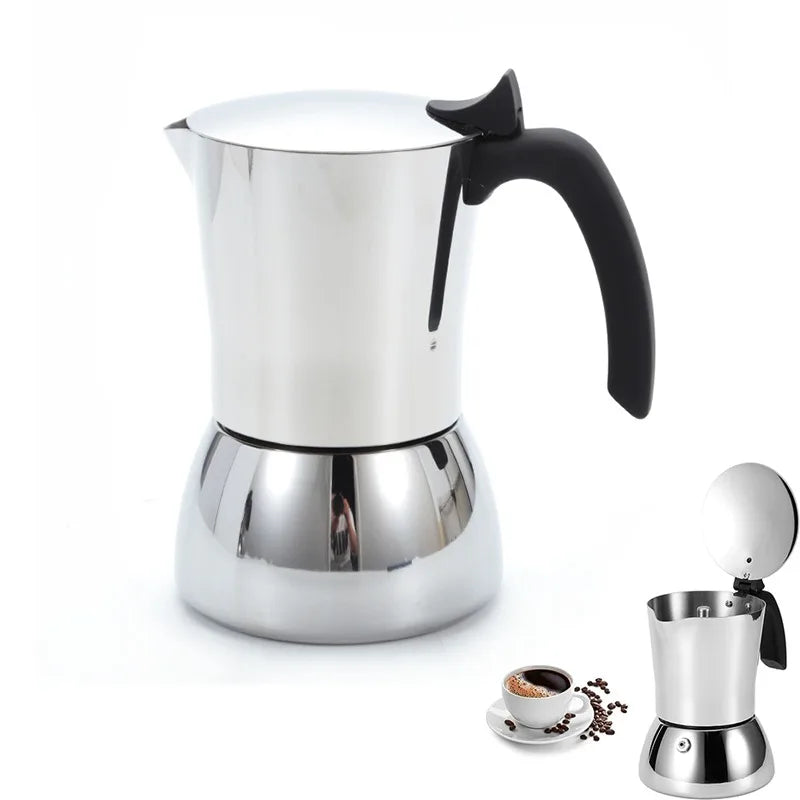 Cafetière Moka anti-brûlure — Inox 304, fond induction