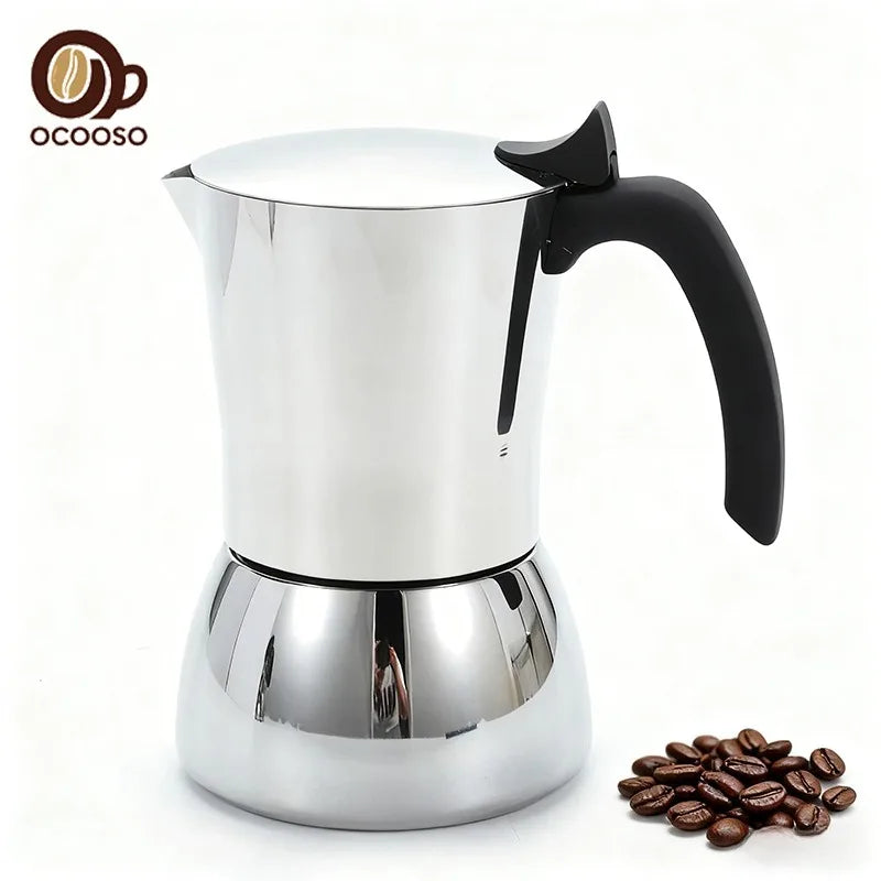 Cafetière Moka anti-brûlure — Inox 304, fond induction