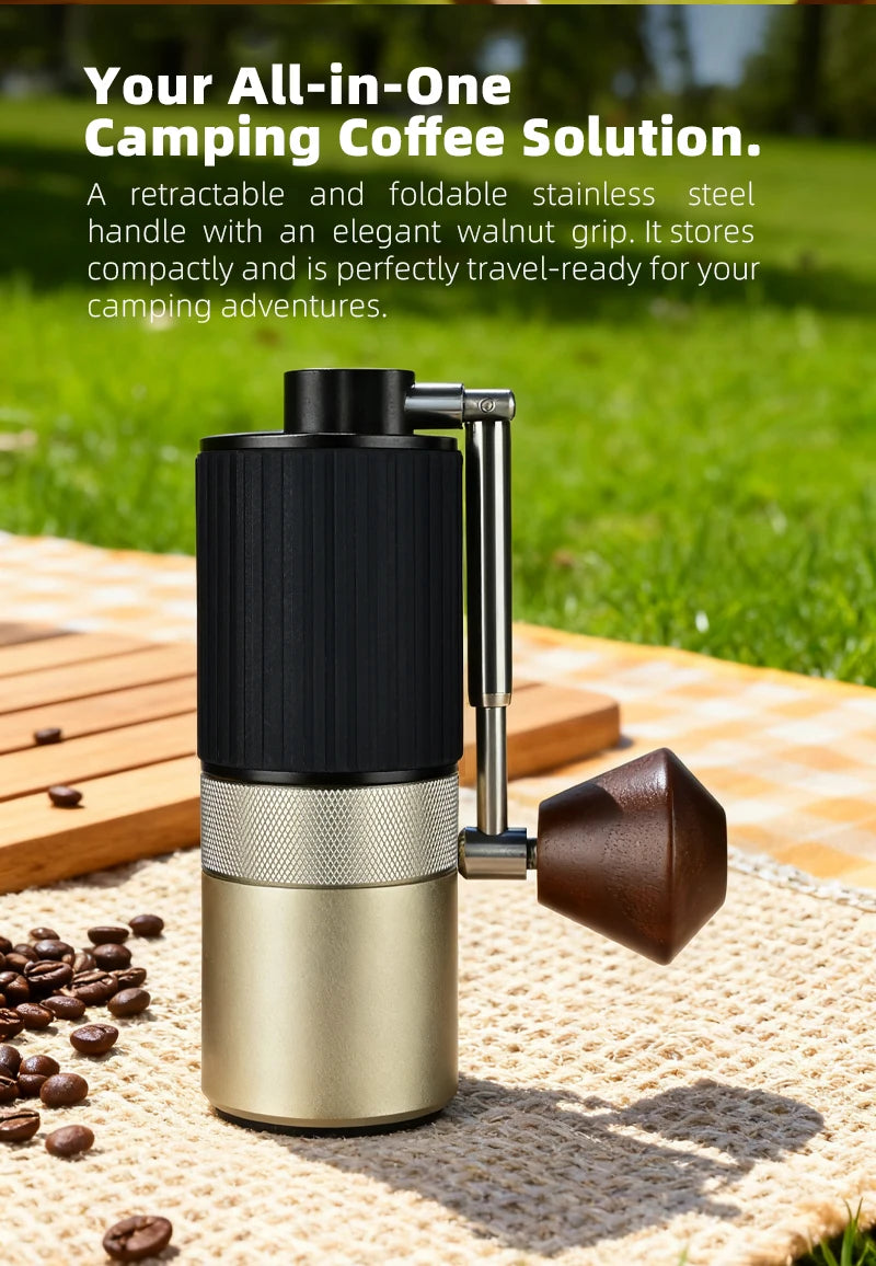 Moulin à café manuel CNC — 40 réglages, inox + bois acacia