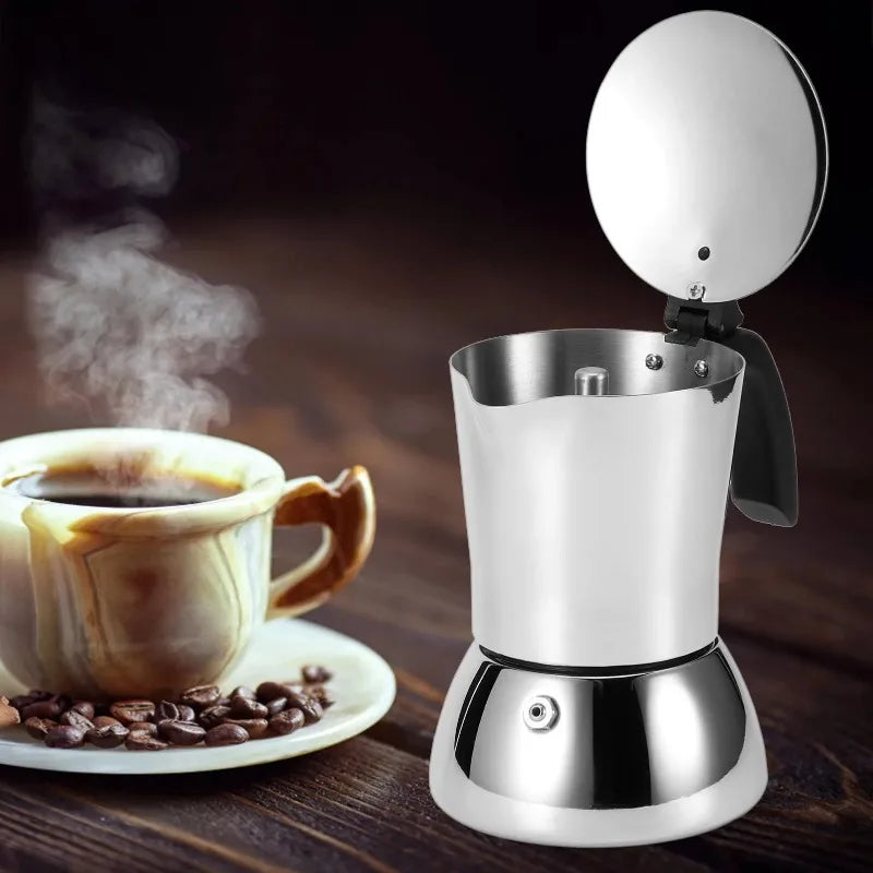 Cafetière Moka anti-brûlure — Inox 304, fond induction