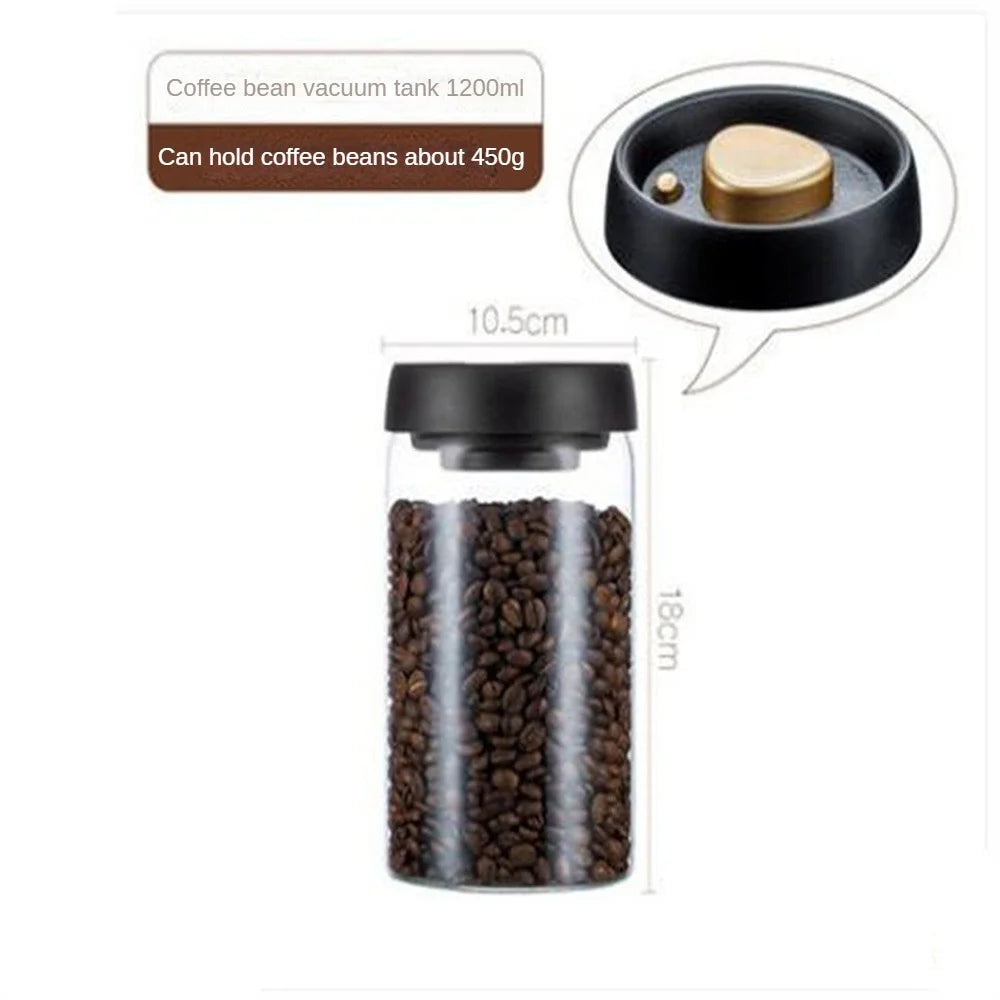 Boîte de conservation café sous vide — verre & bois