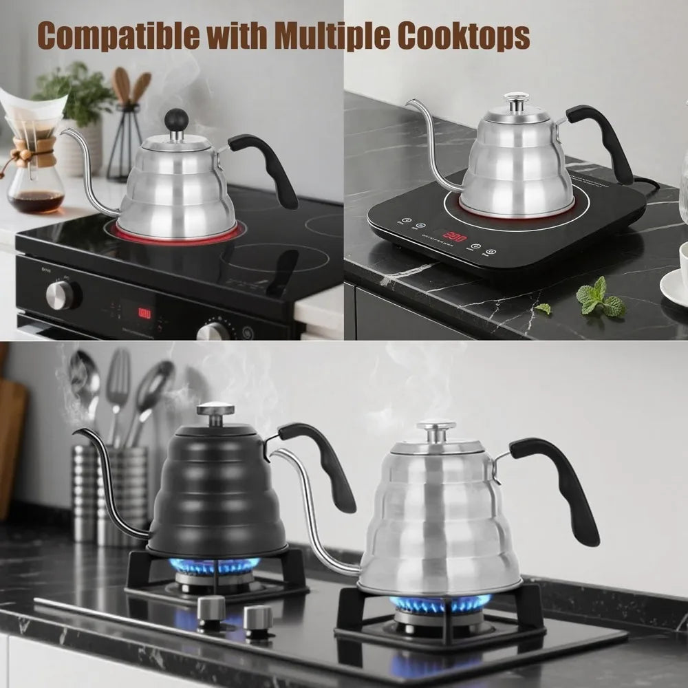 Bouilloire col de cygne 1 L — Inox + thermomètre intégré