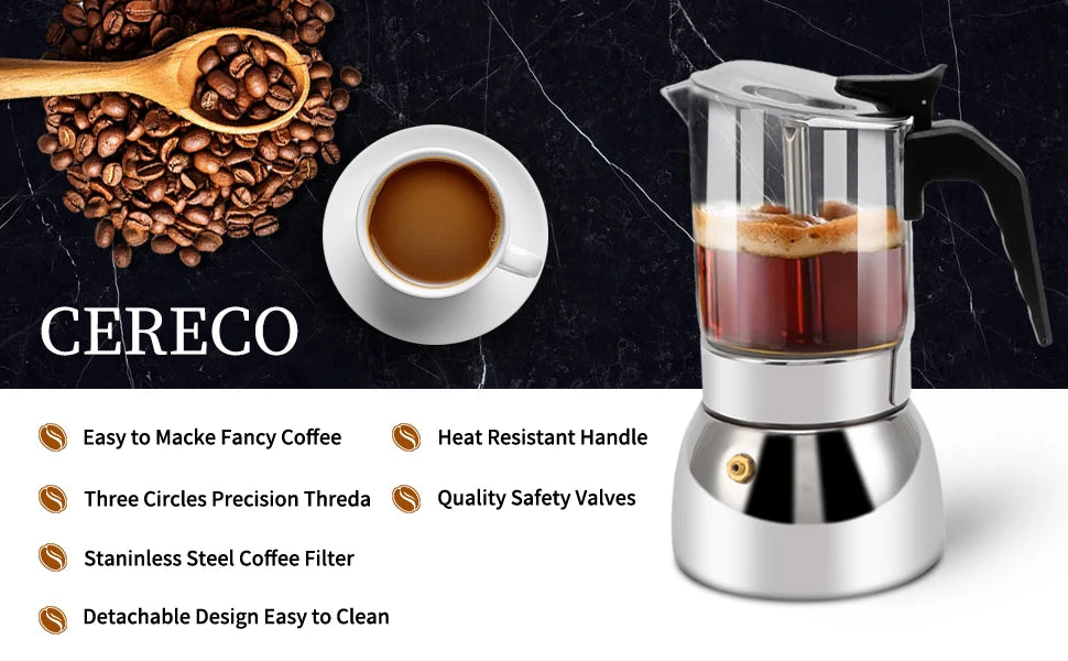Pot Moka verre borosilicate — Base ferritique induction