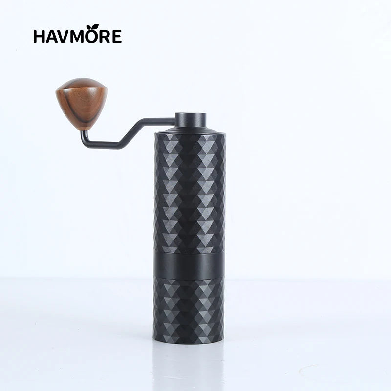 Moulin à café manuel CNC — 40 réglages, inox + bois acacia