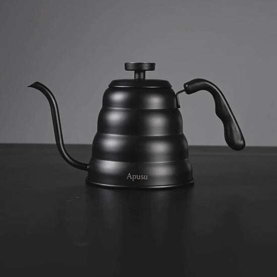 Vidéo de présentation de la bouilloire col de cygne noire mate à thermomètre intégré.
